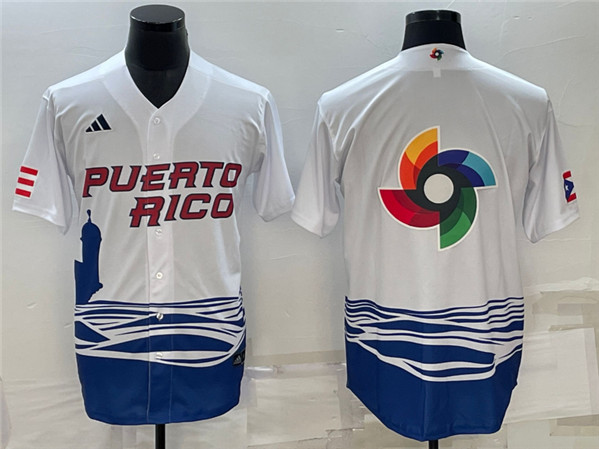Men's Puerto Rico Baseball 2023 White World Baseball Big Logo Classic Stitched Jersey